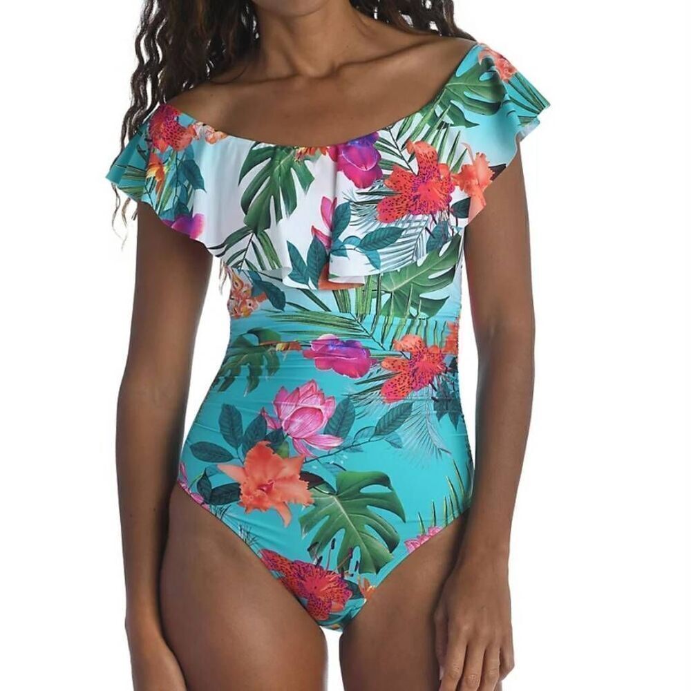 La Blanca Off Shoulder Ruffle Onepiece Swimsuit 14